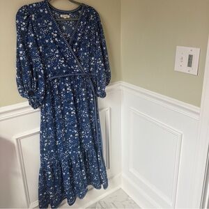 Max studio Blue faux wrap midi dress